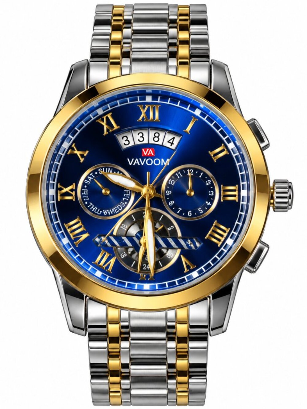 WA-37--VAVAVOOM WA-37 Men's Blue Dial Two-Tone Stainless Steel Watch
